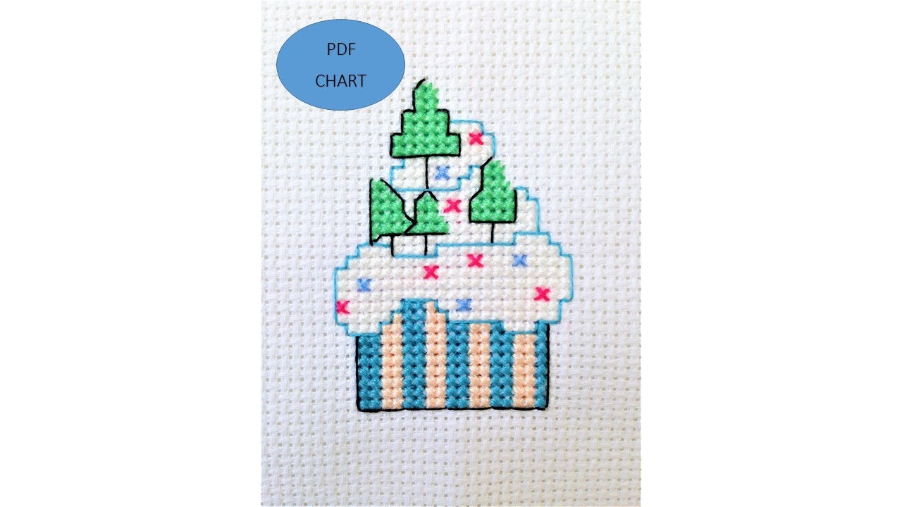 Christmas Cupcake Snow scene small cross stitch download Chart