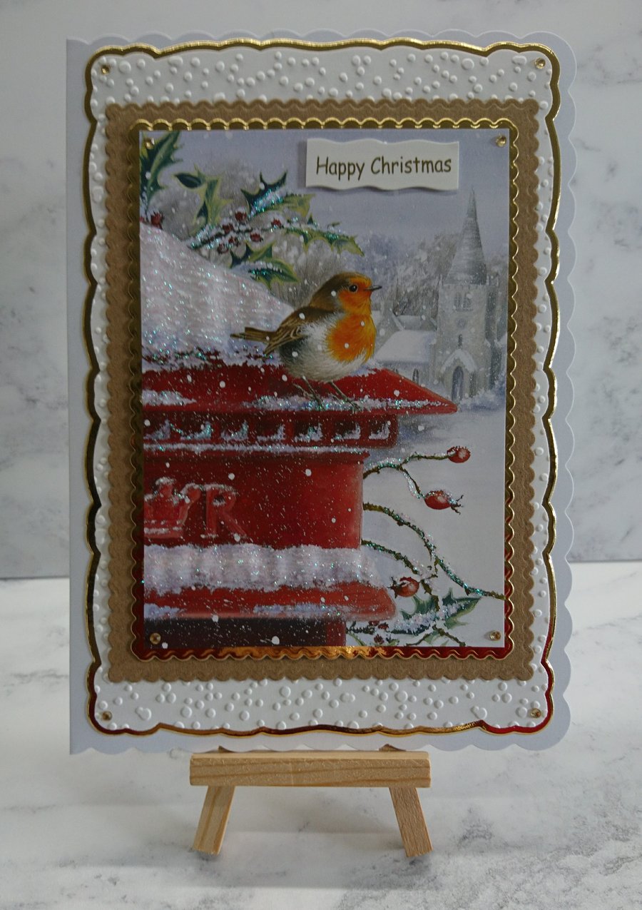 Christmas Card Happy Christmas Robin Royal Mail Postbox 3D Luxury Handmade