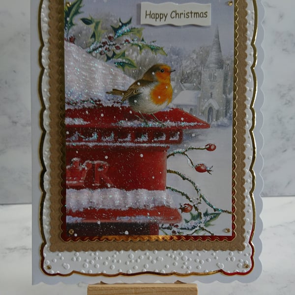 Christmas Card Happy Christmas Robin Royal Mail Postbox 3D Luxury Handmade