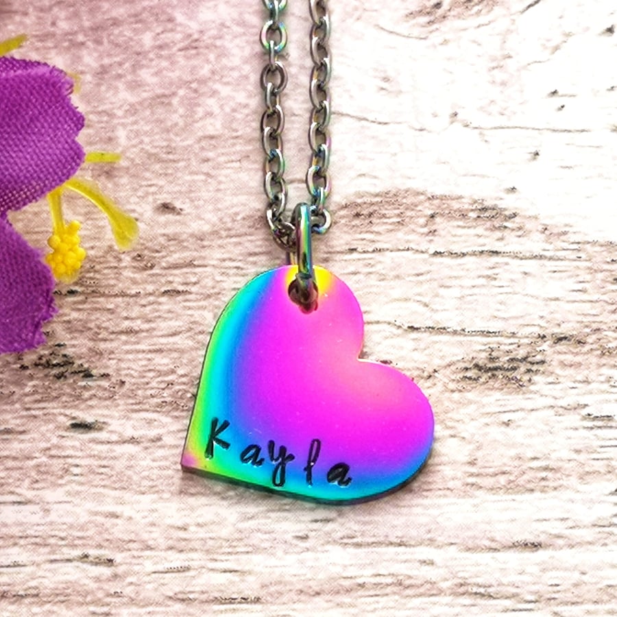 Rainbow Heart Necklace - Personalised Jewellery - Rainbow Baby - NHS - Pride