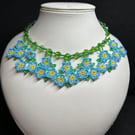 Handmade seed bead and crystal necklace, Forget Me Not Embrace