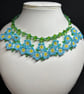 Handmade seed bead and crystal necklace, Forget Me Not Embrace