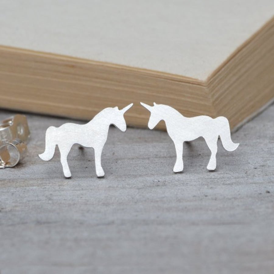 Unicorn Earring Studs In Sterling Silver