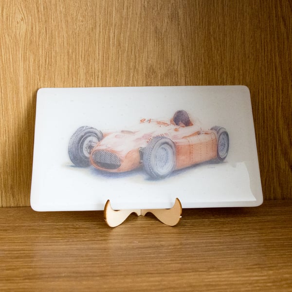 1950s Italian F1 Car - Hand Drawn Image on Fused Glass Platter - 9101