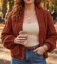 Handcrafted Hexagon Cardigan: Rust Tweed Wool Blend Slow Fashion Coat