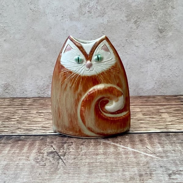Handmade ginger cat small vase