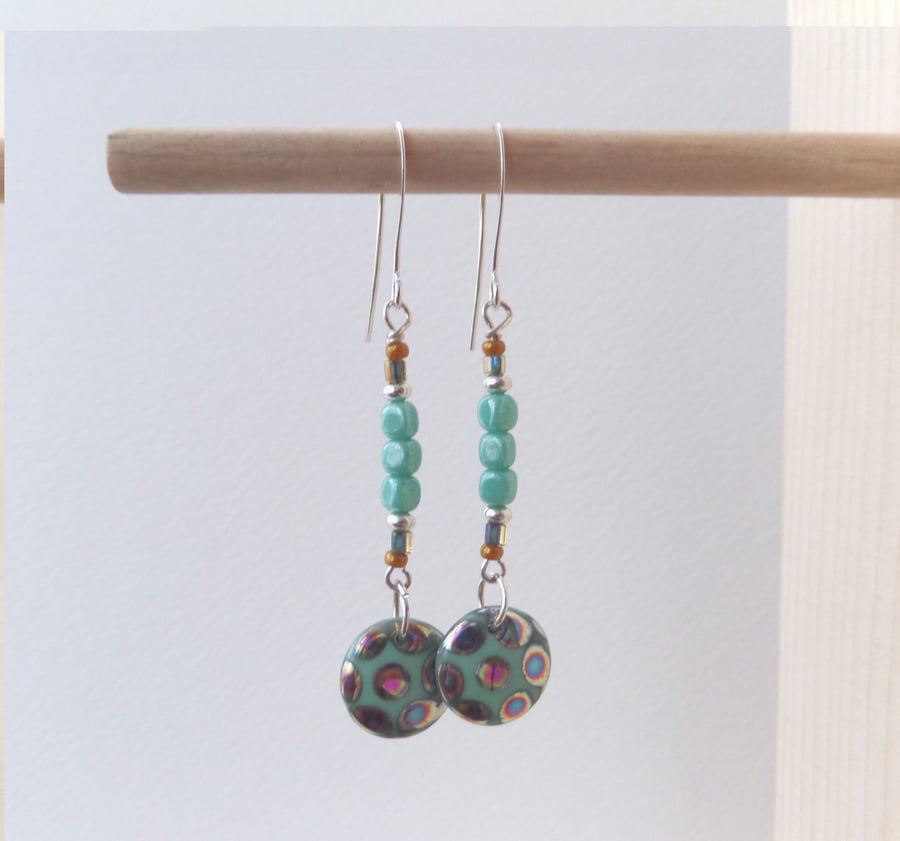 Mint Green Long Earrings Silver