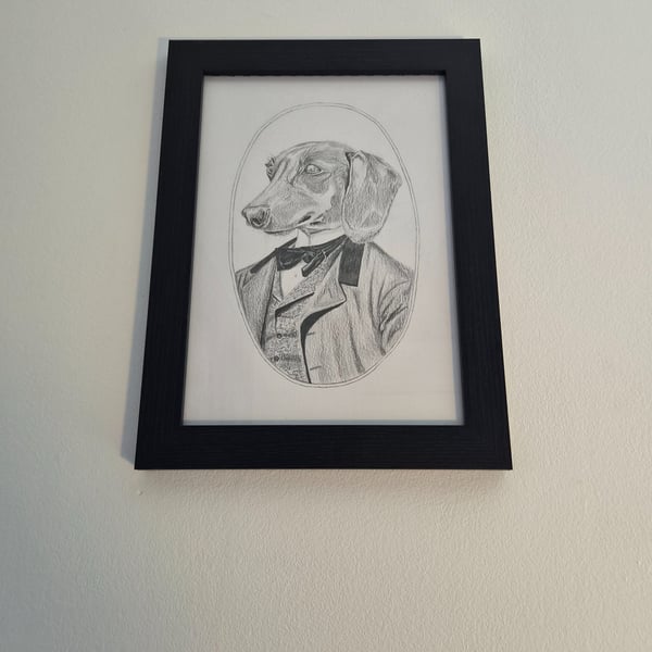Original Hand-drawn Dachshund Portrait - Victorian Gentleman