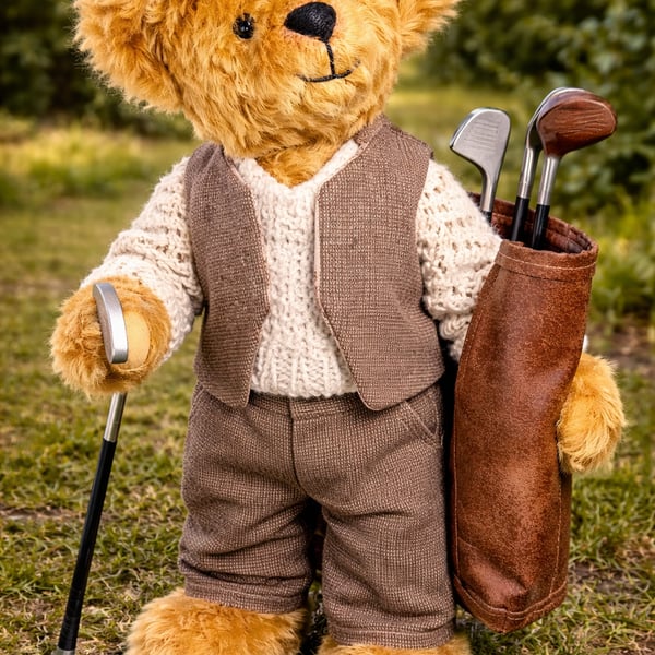 Golfing Hand-sewn Mohair Teddy Bear