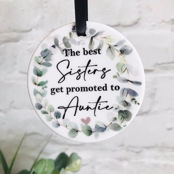 Promoted to auntie ceramic keepsake, New aunt gift, pregnancy announcement decor