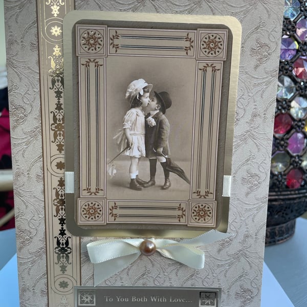  Victoriana style cute couple anniversary or engagement card