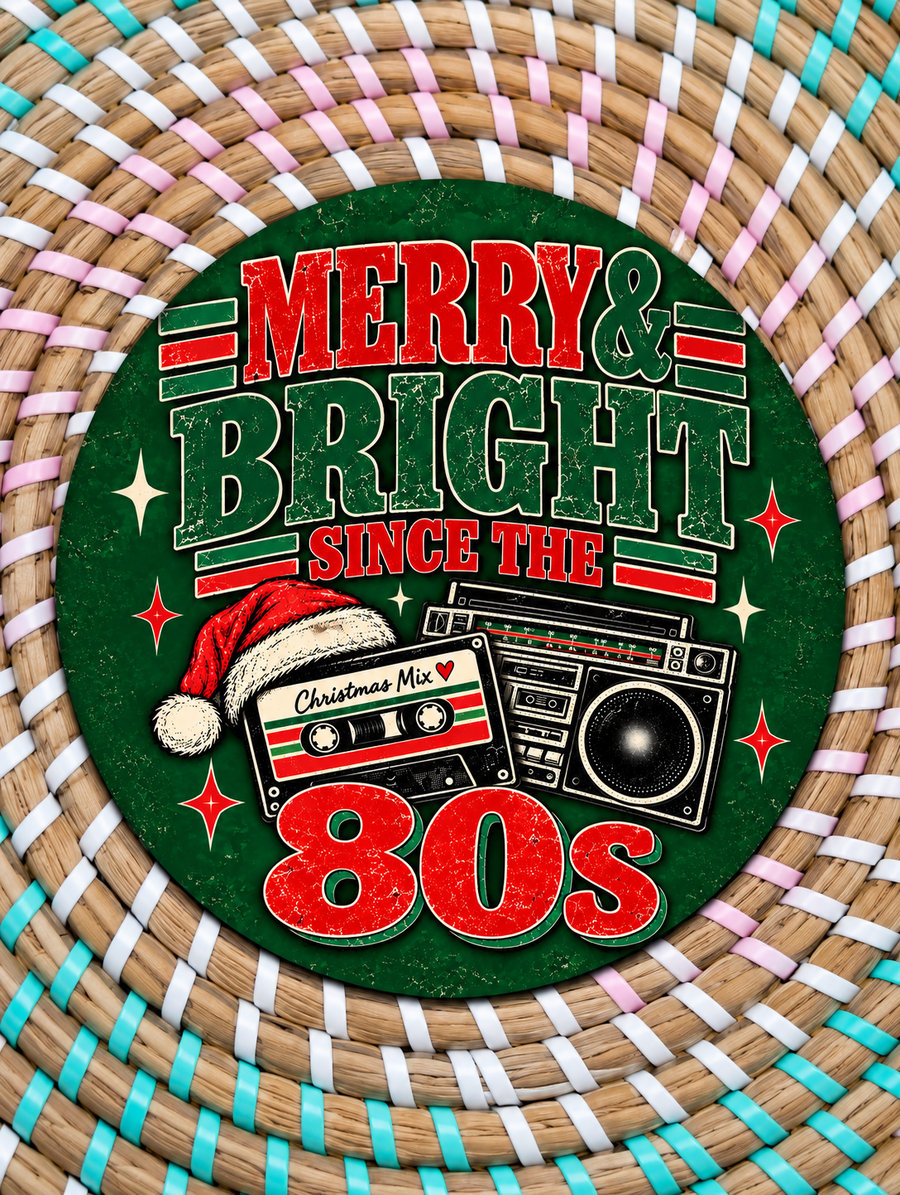 Merry & Bright Since the 80s Coaster – Retro Christmas Wooden Drinks Coaster 