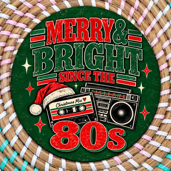 Merry & Bright Since the 80s Coaster – Retro Christmas Wooden Drinks Coaster 