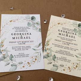 10 Eucalyptus greenery gold frame WEDDING INVITE cards rustic A5 A6 invitations