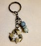 Quirky Upcycled Keyring, Vintage Wood Beads, Antique Bronze Recycle Symbol - Image 1
