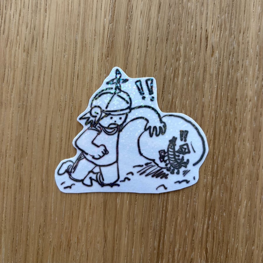 Oops! (Kid finds bug) B&W Sticker