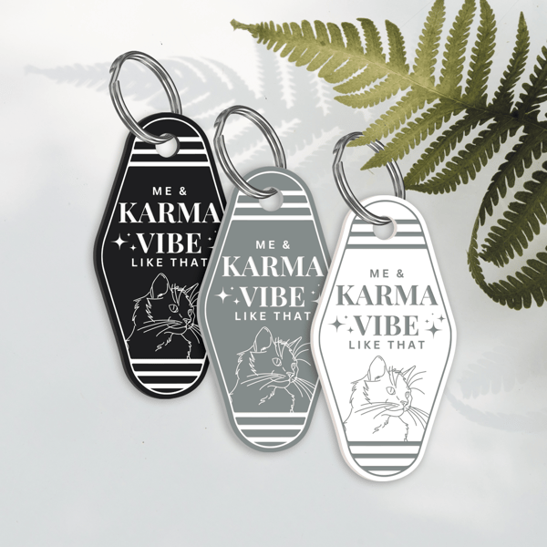 Karma - Line Cat Motel-Style Keyring: Retro Acrylic Keychain, Song Inspired