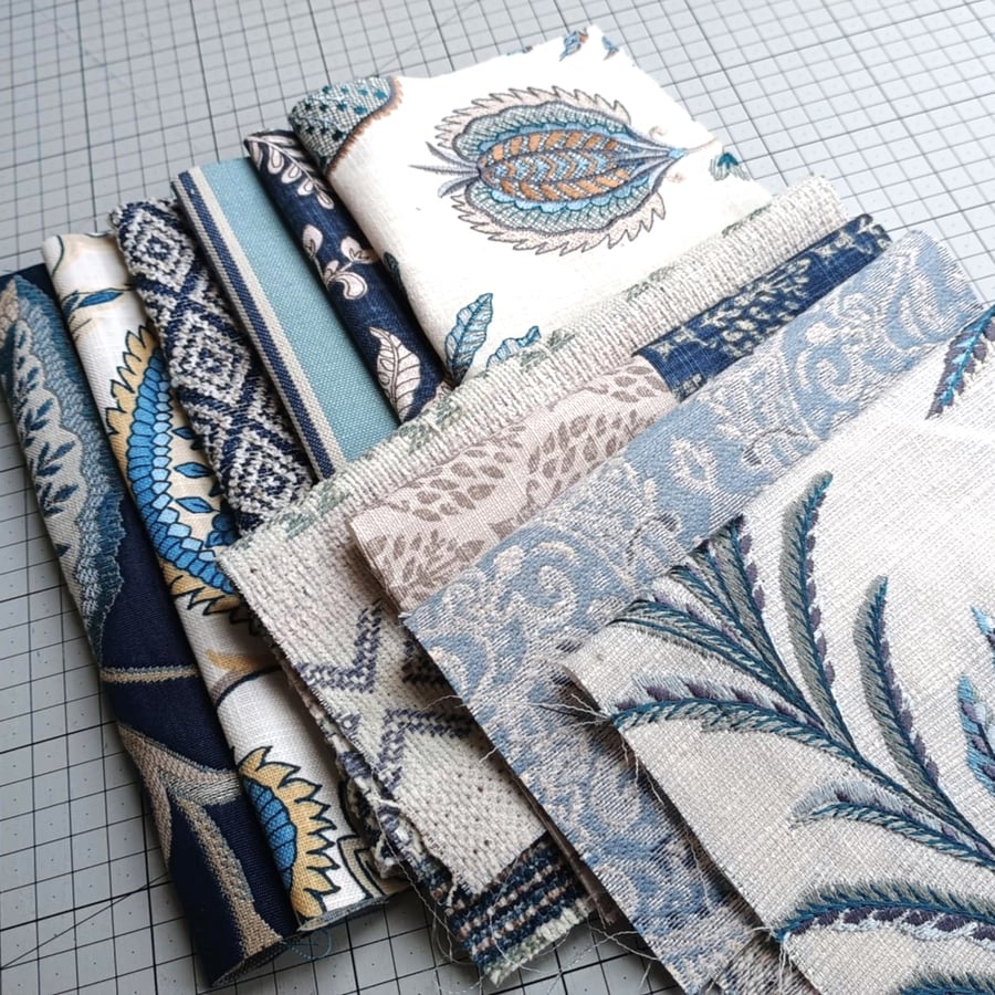 Fabric inspiration craft bundle - Sapphire Blue reclaimed curtain samples 