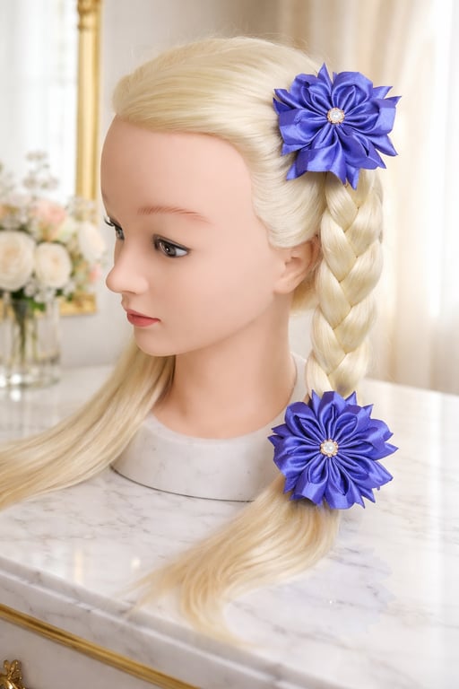 Crafted Purple Ribbon Flower Hair Accessories – Satin Floral Ponytail Holders