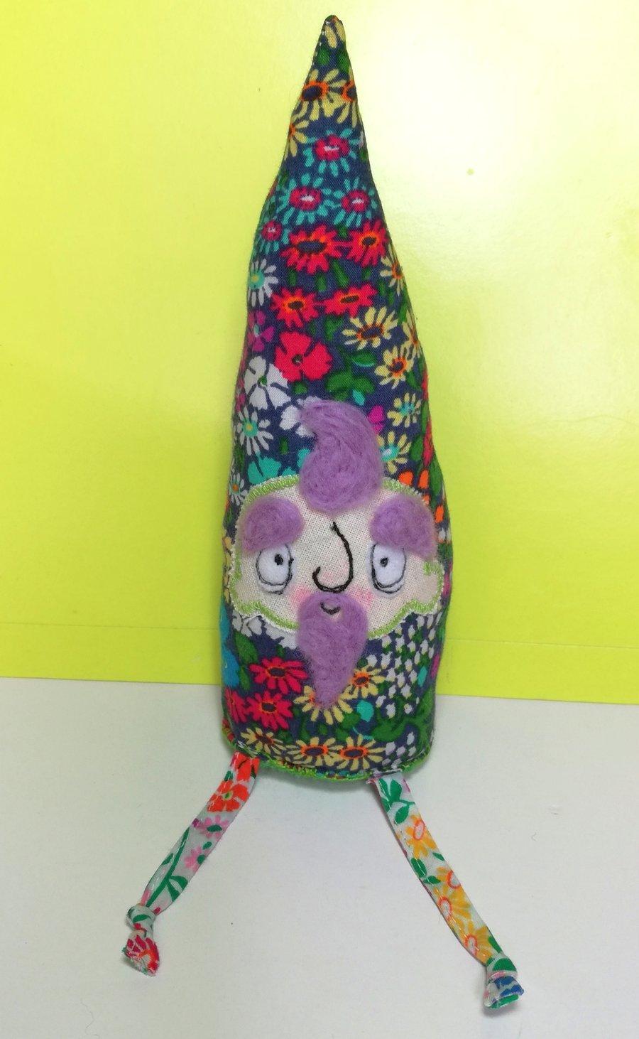 Mini Meadow Gnome, Pascal. Upcycled Flowers, Purple Wool Beard