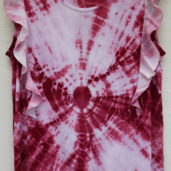Unisex red target tie dye T shirt cotton blend,Eco reworked red and pink colours