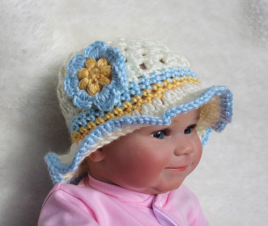 Fluted Brim Spring Time Hat, Baby Hat, Sizes Newborn - 12 Months