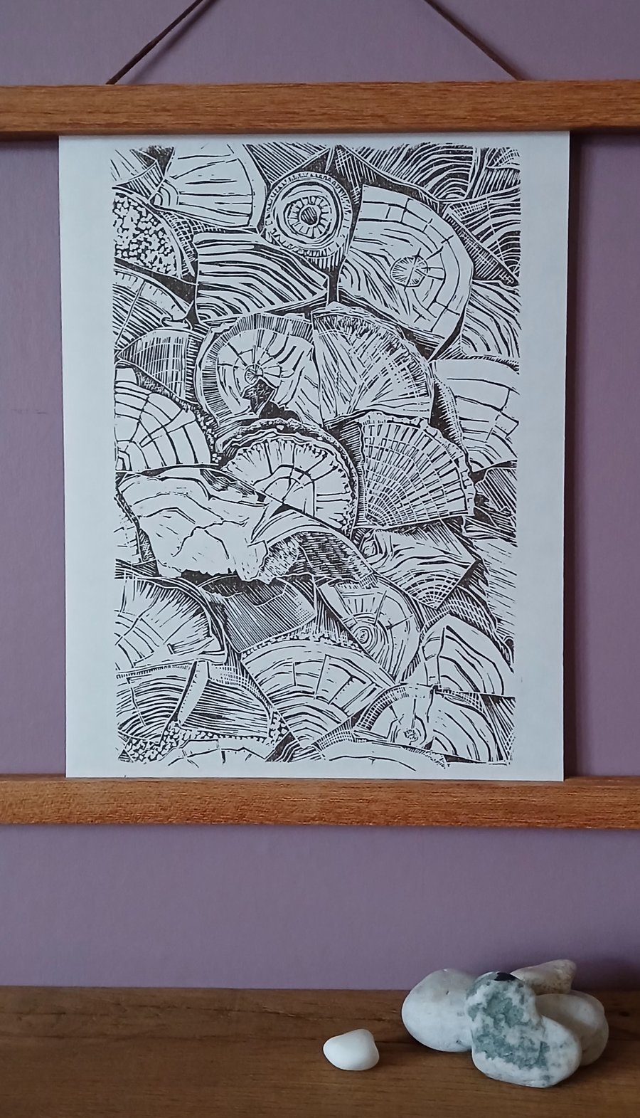 'Autumn Logpile II', Lino Print in Raw Umber