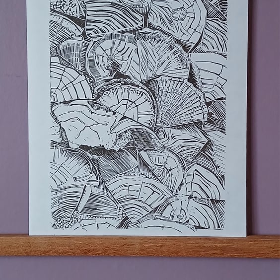'Autumn Logpile II', Lino Print in Raw Umber