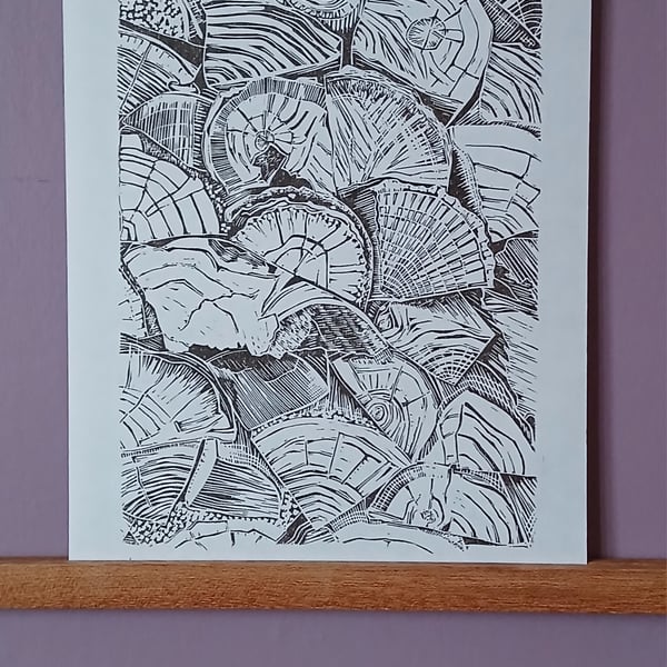 'Autumn Logpile II', Lino Print in Raw Umber