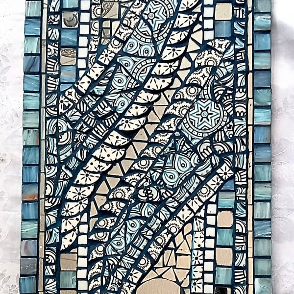 BLUE Abstract MOSAIC wall decoration. Mirrors. Recycled tableware.
