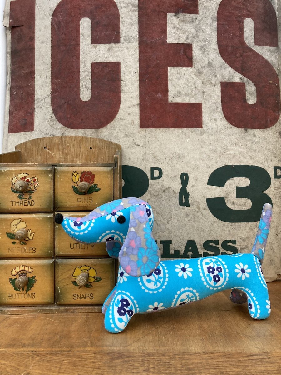 Snossage The Vintage Fabric Sausage Dog (Blue)