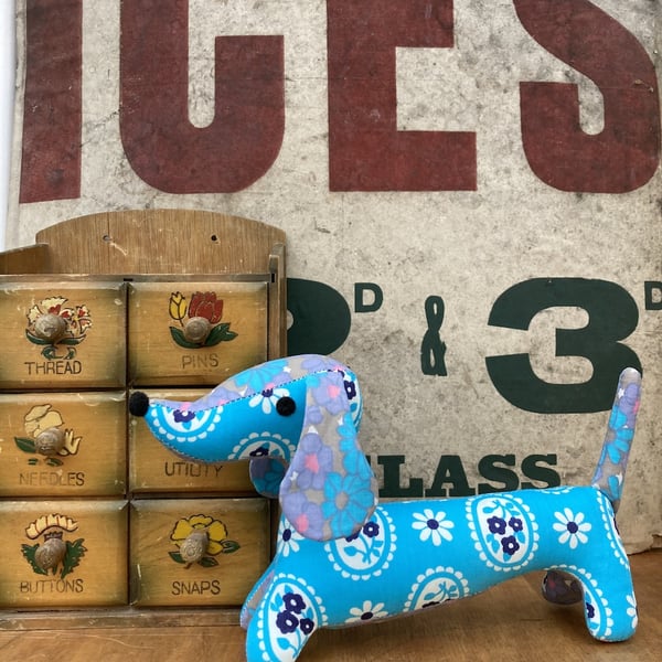 Snossage The Vintage Fabric Sausage Dog (Blue)