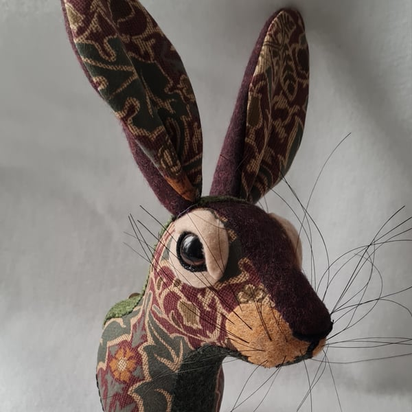 Faux hare head wall mount in William Morris fabric