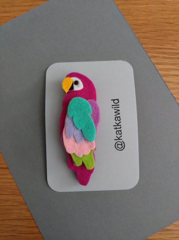 Handmade Felt Parrot Brooch in bright colours