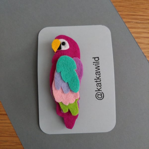 Handmade Felt Parrot Brooch in bright colours
