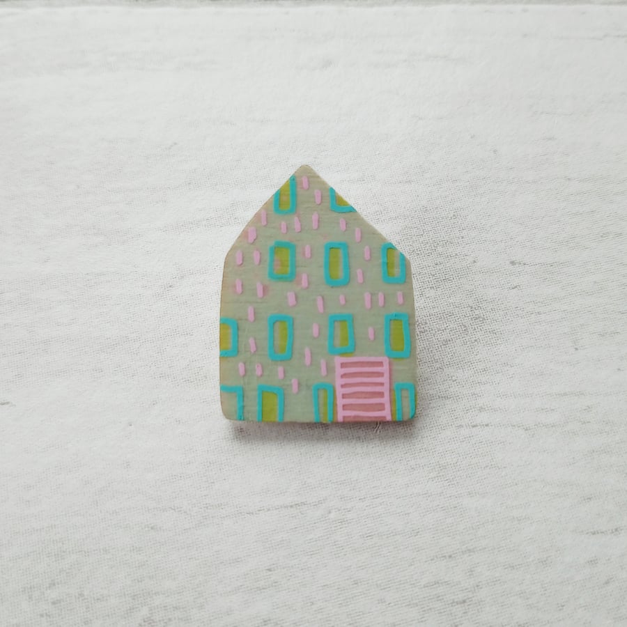 Wooden House Pin Badge, House Brooch, House Pin