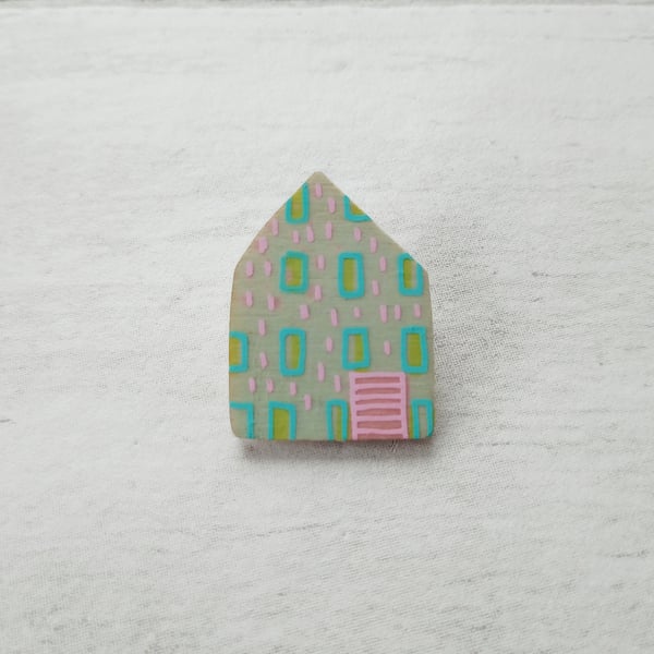 Wooden House Pin Badge, House Brooch, House Pin