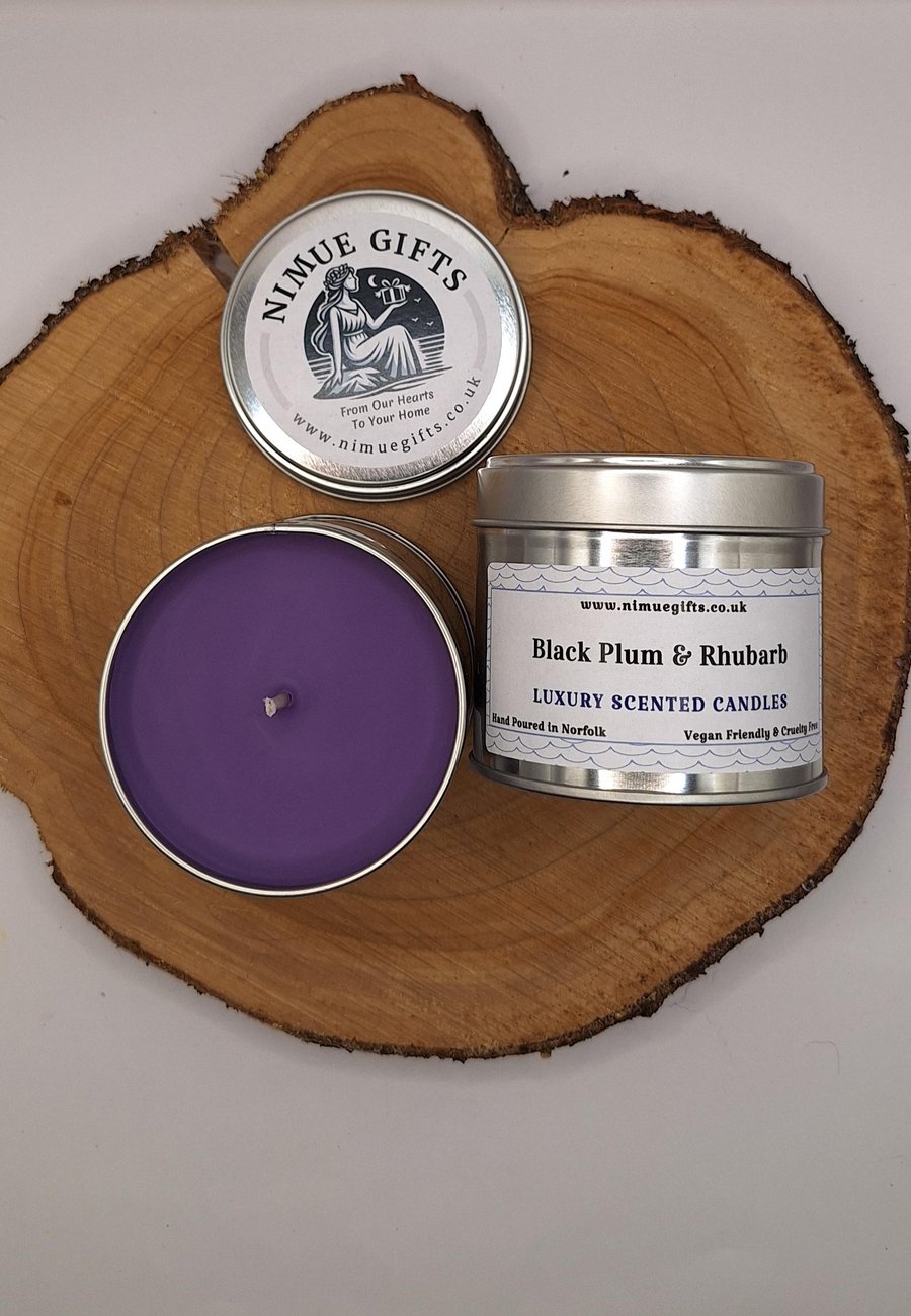 Black Plum & Rhubarb  Scented Candle In A Tin