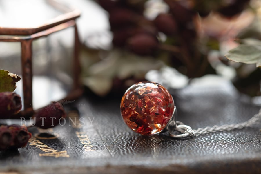 Autumn Globe Necklace Real Flower Jewelry Gifts for Her Copper Necklace Fall Sea