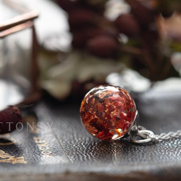 Autumn Globe Necklace Real Flower Jewelry Gifts for Her Copper Necklace Fall Sea