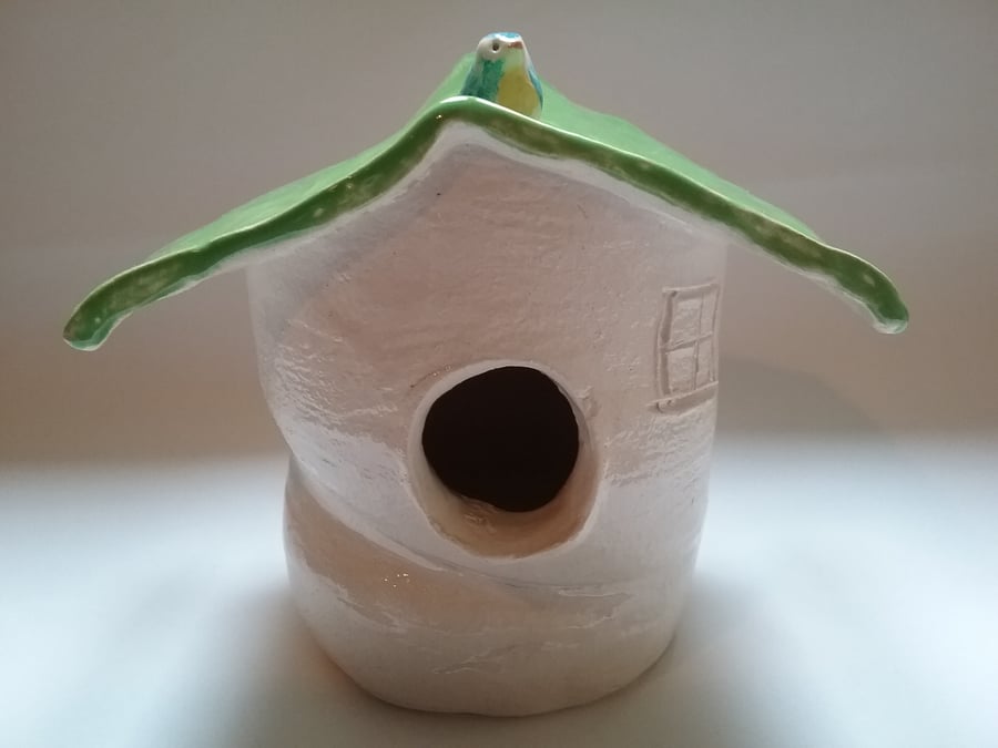 Ceramic pottery bird house hand made with little bird detail Seconds Sunday