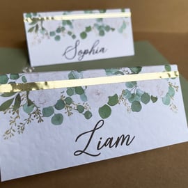 6x blush rose golden EUCALYPTUS name place CARDS sage green table wedding decor