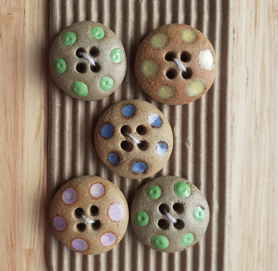 Set of 5 fun dotty ceramic buttons