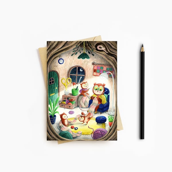 Owl Family Card - Blank Card - Greeting Card