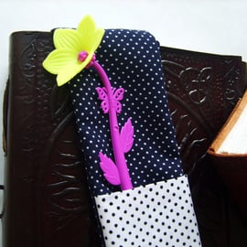 Fabric Pen Holder Bookmark with Yellow Flower Pen