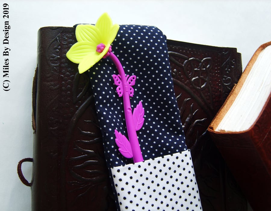 Fabric Pen Holder Bookmark with Yellow Flower Pen