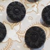 9 16" 15mm 24L Black Floral Buttons 1980's Italian x 6 Buttons