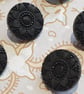 9 16" 15mm 24L Black Floral Buttons 1980's Italian x 6 Buttons