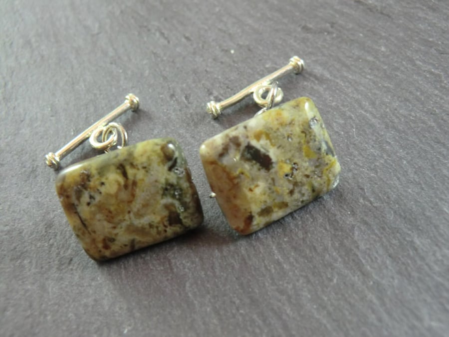 Fossil Jasper Cufflinks, Brown Cufflinks, Gemstone Cufflinks