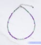 Emerald, Amethyst and Silver dainty handmade beaded bracelet - Image 5